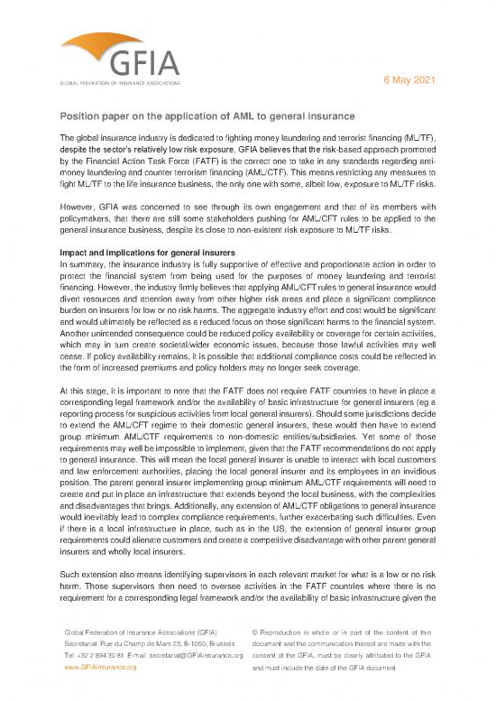 picture Insurance Pdf 44037 | Gfia Position Paper On Aml And General Insurance