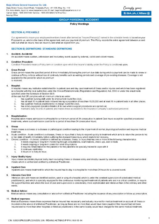 picture Insurance Pdf 44247 | Group Personal Accident Policy Wordings