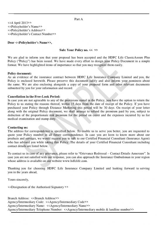 picture1_Insurance Pdf 43955 | Hdfc Life Classicassure Plus   Appendix 9   Policy Bond