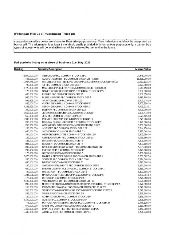picture Investment Excel Template 43053 | Jpm Mid Cap Portfolio Disclosure