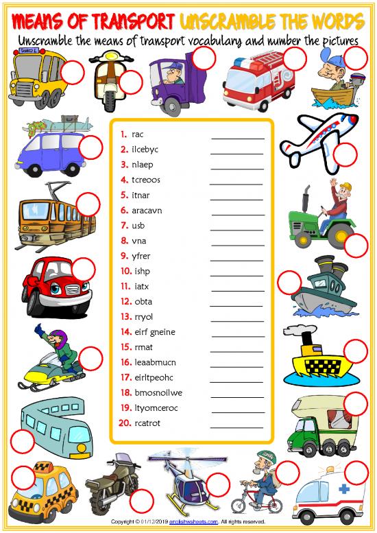 picture1_Means Of Transport Vocabulary Esl Unscramble The Words Worksheet For Kids
