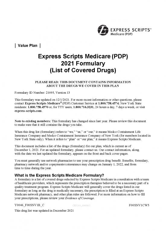 picture_Drug Formulary Pdf 44362 | Medicare Part D 2021 Formulary Value