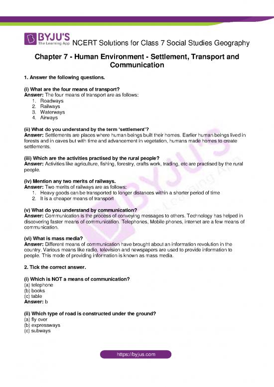 picture Transport And Communication Pdf 43404 | Ncert Solutions For Class 7 Social Studies Geography Chapter 7 Human Environment Settlement Transport And Communication
