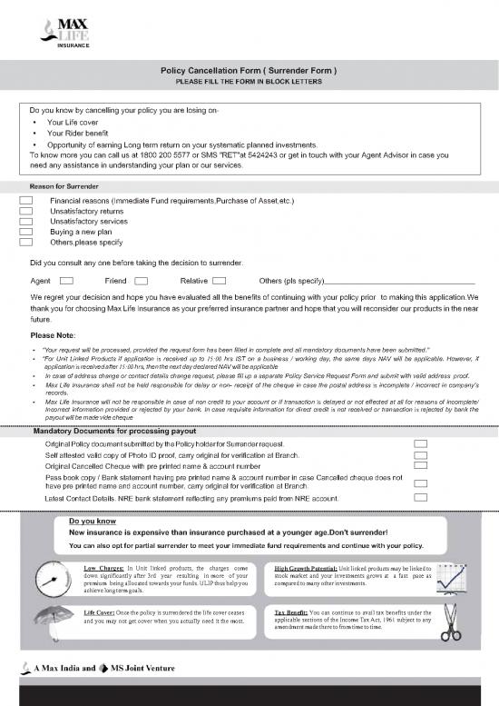 picture Max Life Insurance Policy Pdf 44287 | Surrender Form