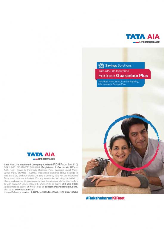 picture Insurance Pdf 43953 | Tata Aia Fortune Guarantee Plus
