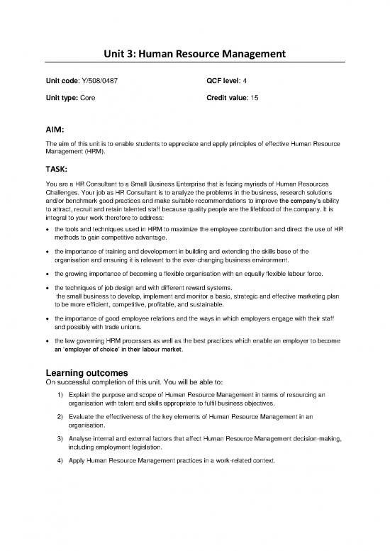 picture Human Resource Management Pdf 43820 | Unit 3 Human Resource Management Lo123 4 Score Sheet 1