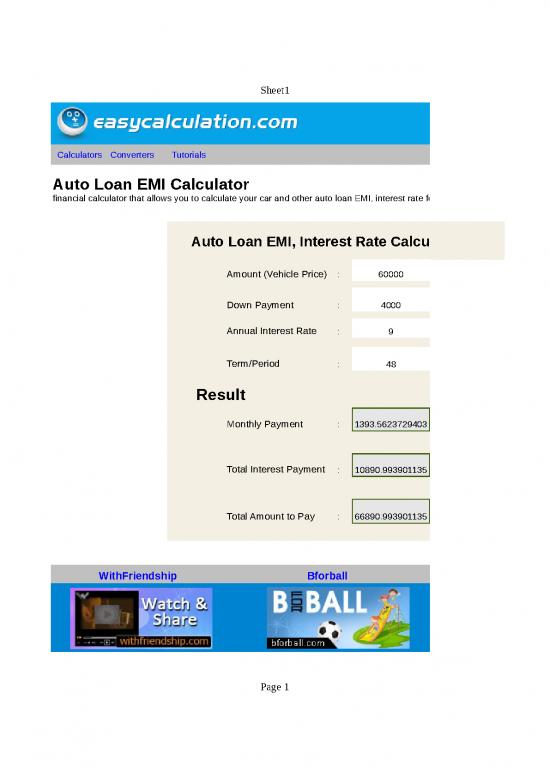 picture Spreadsheet Calculator 46420 | Auto Loan Emi