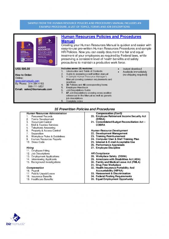 picture_Human Resources Policies And Procedures Manual Pdf 45218 | Bizmanualz Human Resources Policies And Procedures Toc