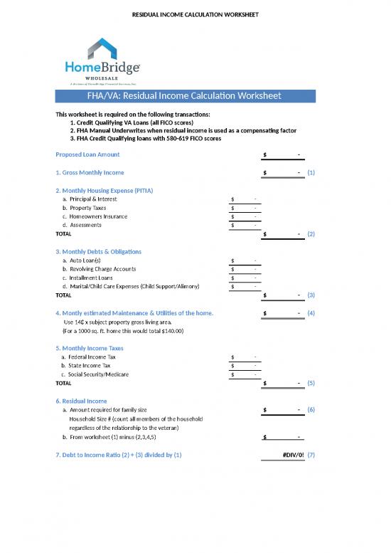 picture Interest Calculation Excel Sheet 46497 | Fha Va Manual Uw Residual Income Worksheet 042814