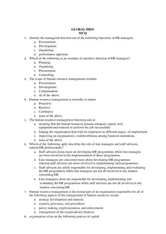 picture Mcq On Human Resource Management 45471 | Global Hrm  Mcq