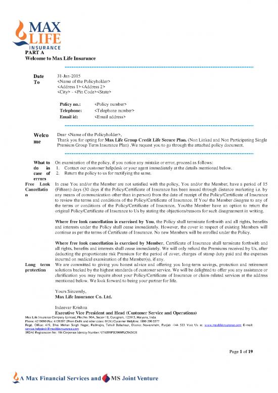 picture1_Group Therapy Pdf 44584 | Max Life Group Credit Life Secure Policy Document V1