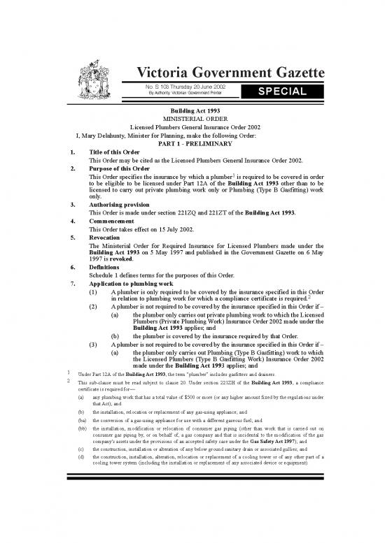 picture Building Pdf 44771 | Ministerial Order Licensed Plumbers Private Plumbing Work Insurance Order 2002