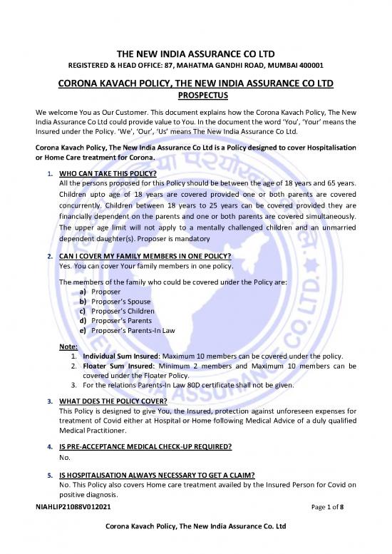 picture_Prospectus Corona Kavach Policy The New India Assurance Co Ltd