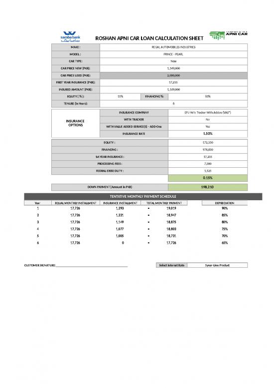picture_Spreadsheet Calculator 46589 | Roshan Apni Car Loan Calculation Sheet