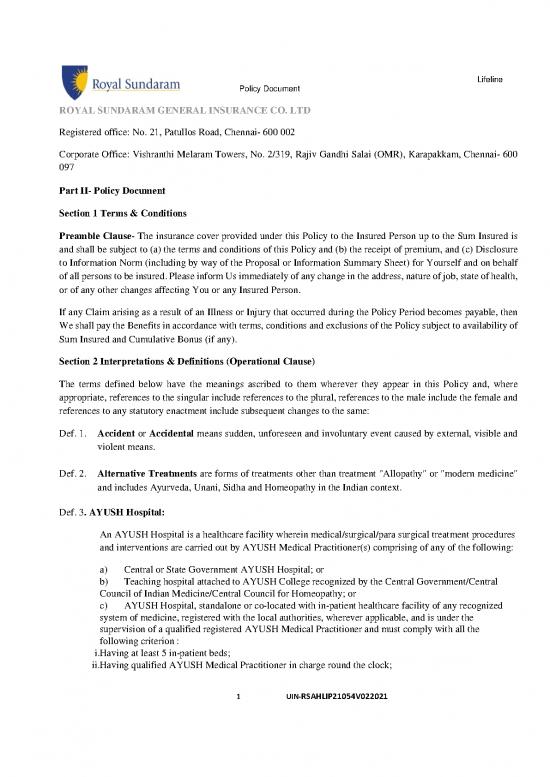 picture Royal Sundaram General Insurance Policy Pdf 44516 | Rsahlip21054v022021