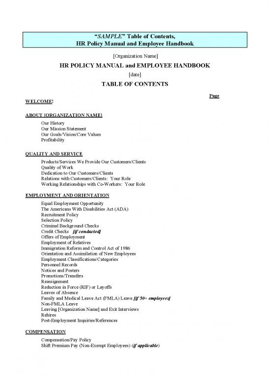picture Family Therapy Pdf 45332 | Sample Table Of Contents Hr Policy Manual And Employee Handbook