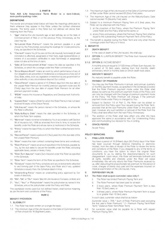picture_Term Rider Terms Conditions Tata Aia Life Insurance
