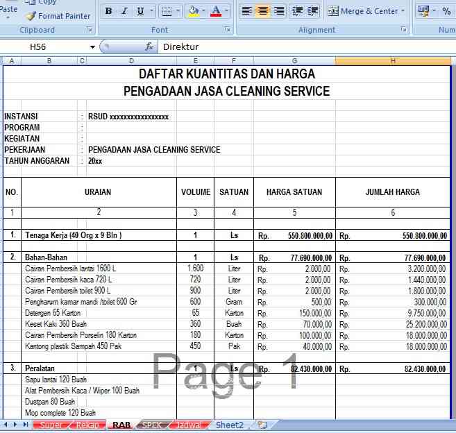 picture Penawaran Proyek dan Rab -  Rencana Anggaran Biaya Pengadaan Jasa Cleaning Service Rumah Sakit