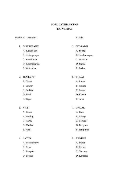 picture Kumpulan Soal Cpns Pdf 5045 | Soal Latihan Cpns - Tiu Verbal - Antonim