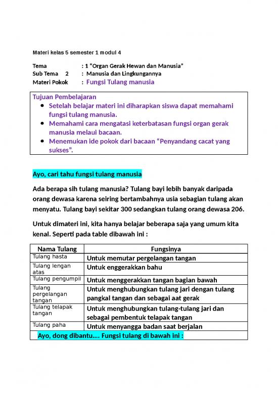 picture_Materi Kelas 5 Semester 1 - Organ Gerak Hewan Dan Manusia - Manusia Dan Lingkungannya - Fungsi Tulang Manusia