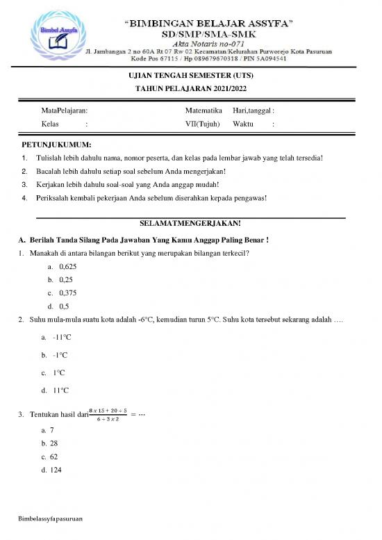 picture Soal Matematika Kelas 7 - Ujian Tengah Semester Uts Matematika