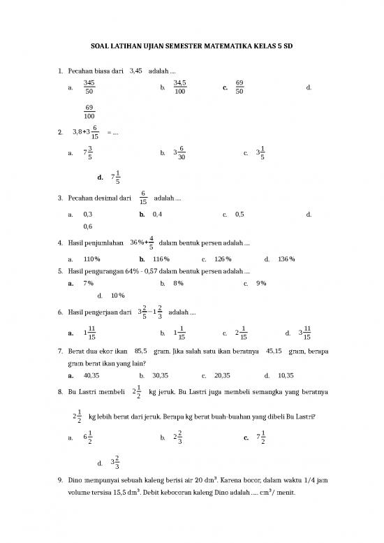 picture1_Soal Matematika Kelas 5 Sd - Soal Latihan Ujian Semester Matematika