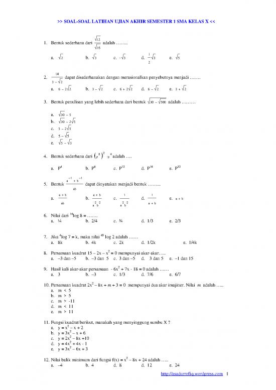 picture Contoh Soal Himpunan Dan Penyelesaiannya Pdf 5466 | Soal Ujian Kelas 10 Sma - Soal-soal Latihan Ujian Akhir Semester 1 Matematika