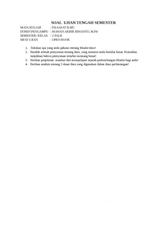 picture Book Template Word Free Download 5524 | Soal Ujian Tengah Semester - Filsafat Ilmu