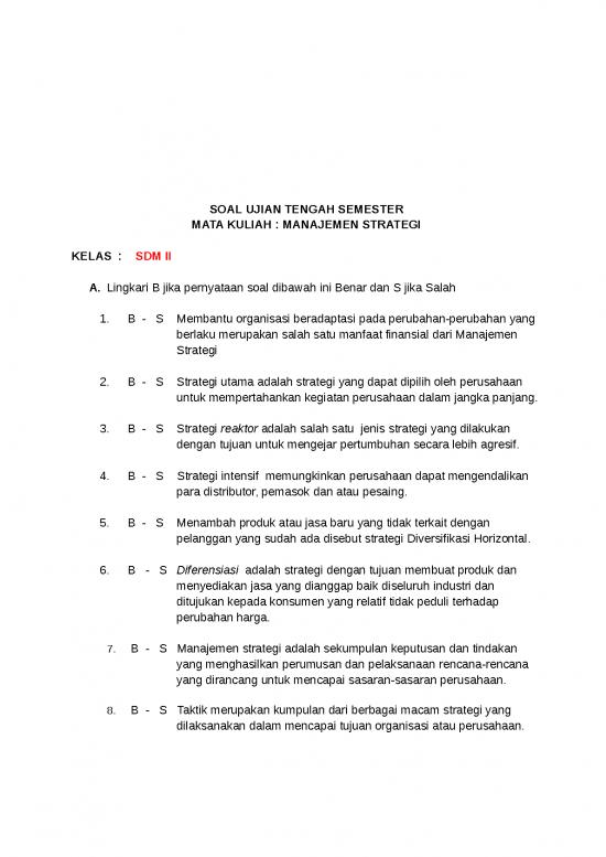 picture Organisasi Dan Manajemen Perusahaan Industri 5526 | Soal Ujian Tengah Semester - Mata Kuliah  Manajemen Strategi