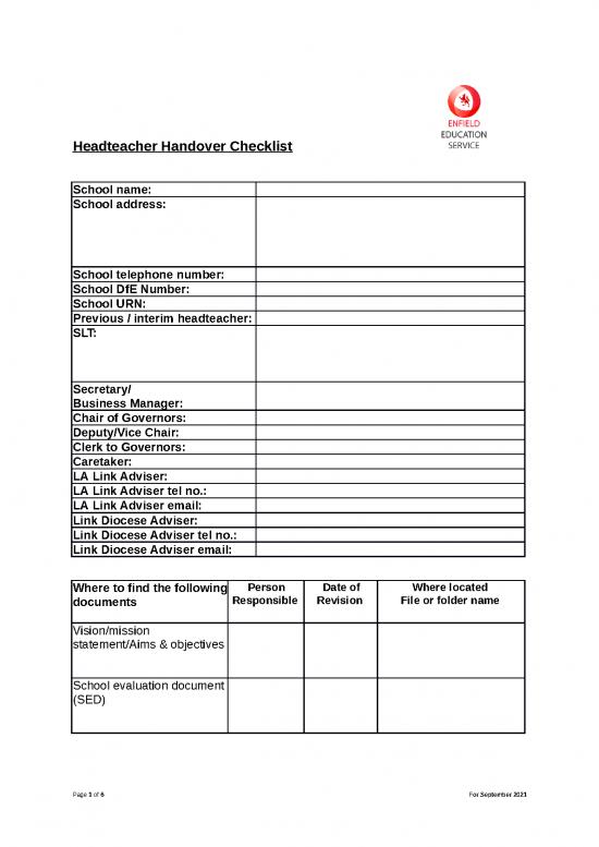 picture Word Document Report Template 47147 | 21 03 29 Headteacher Handover Checklist
