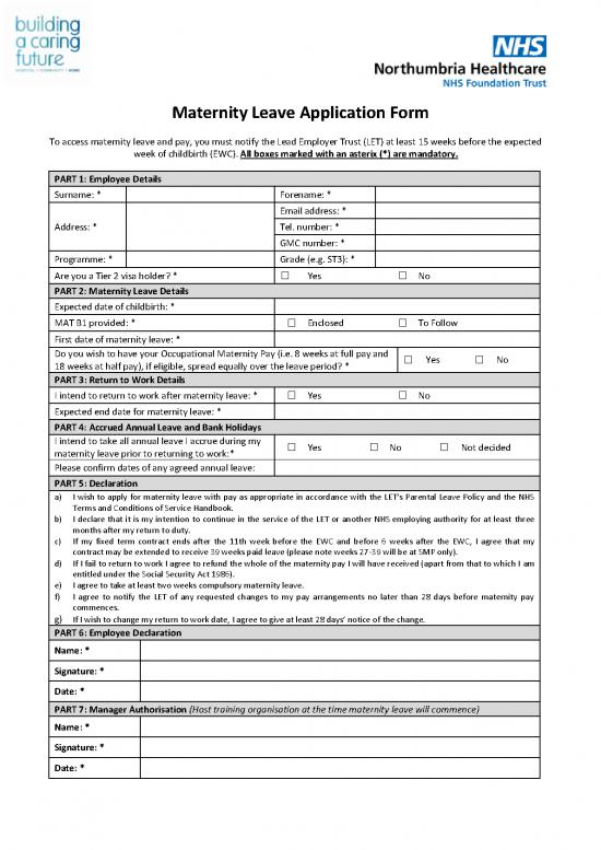 picture Application Format Pdf 47950 | Application Form   Maternity Leave V2 271117