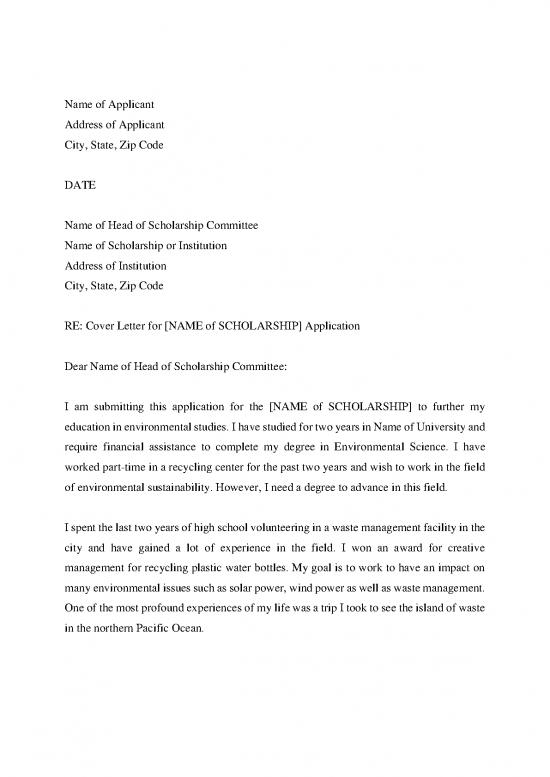 picture Scholarship Application Letter Sample Pdf 49099 | Application Letter For University