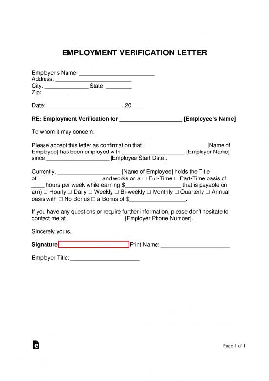 picture Letter Pdf 47722 | Employment Verification Letter Template