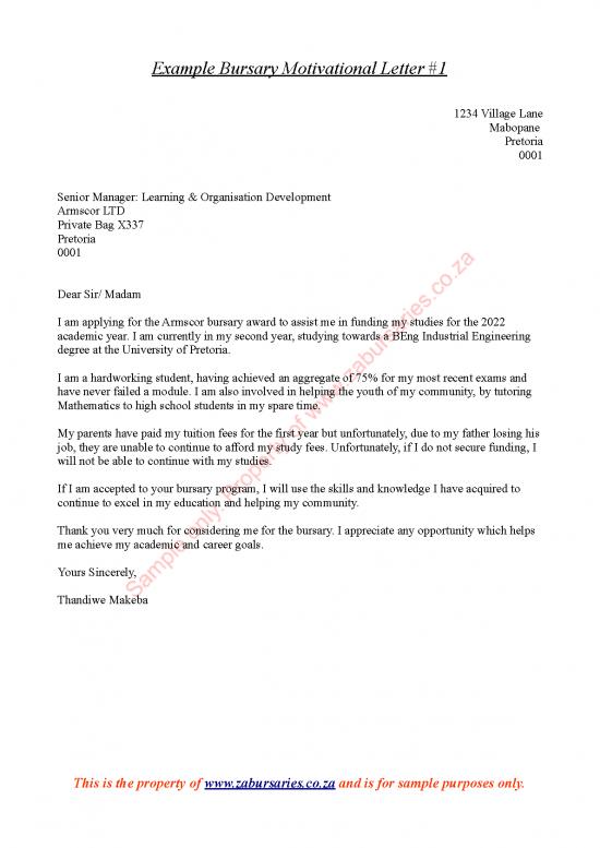 picture Letter Pdf 49318 | Example Bursary Motivational Letter 1