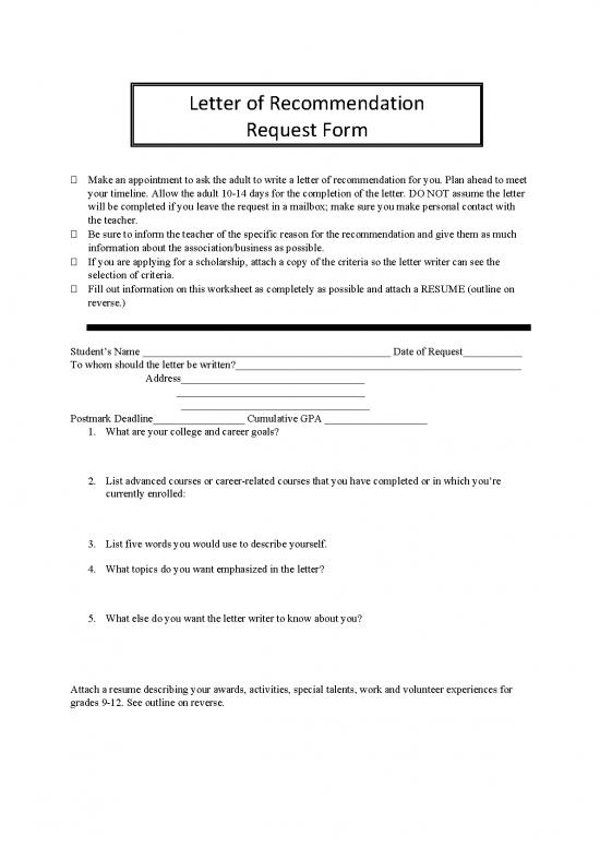 picture Scholarship Application Letter Sample Pdf 48158 | Letter Of Recommendation Request Fillable Form 003