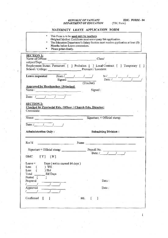 picture Application Format Pdf 47717 | Maternity Leave Application Form