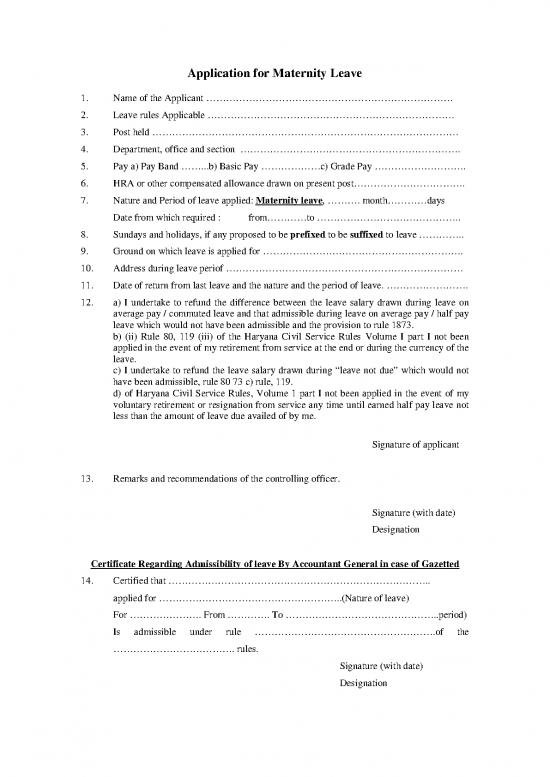 picture Application Format Pdf 49081 | Maternity Leave Application Form Performa