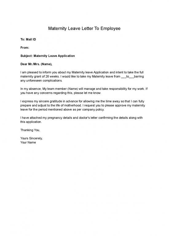 picture Letter Pdf 47648 | Maternity Leave Letter To Employee