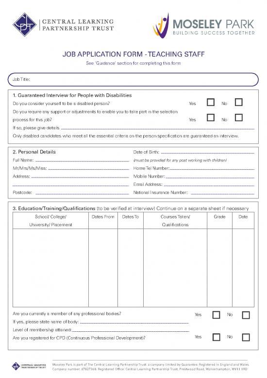 picture1_Application Format Pdf 48912 | Moseley Park Application Form Teaching Staff