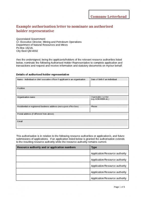 picture Authority Letter Format Word 49059 | Nominate Authorised Holder Representative Template