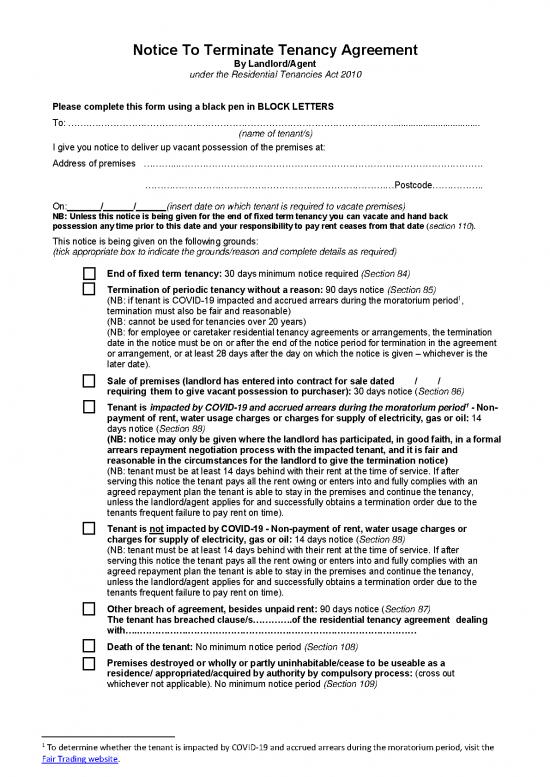 picture_Termination Agreement Template 48599 | Notice To Terminate Tenancy Agreement Landlord Agent
