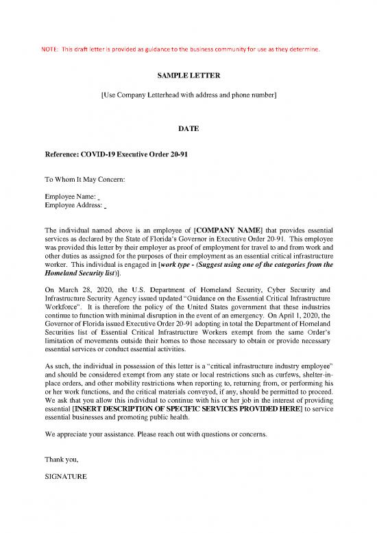 picture Letter Pdf 48820 | Sample Essential Worker Movement Letter