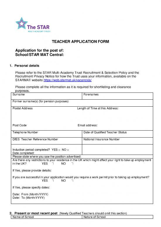 picture Application Format Pdf 48234 | Star Mat Teacher Application Form February 2022