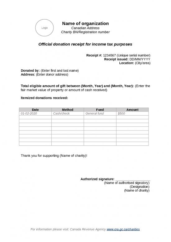 picture Free Receipt Template Word 47446 | Year End Donation Receipt Template Canada