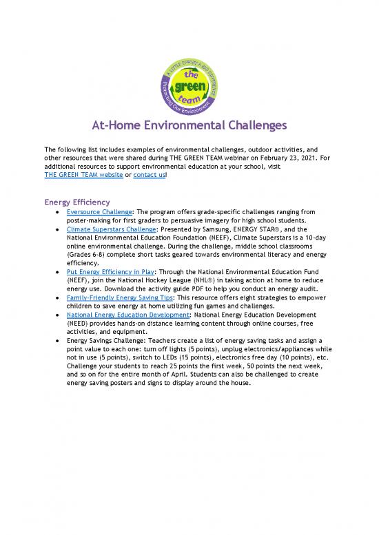 picture Environmental Education Pdf 50227 | At Home Environmental Challenges Resource List