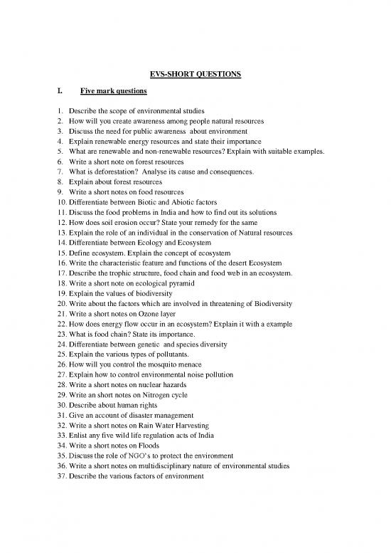picture The Environment Pdf 50530 | Evs Short Question20 02 2020