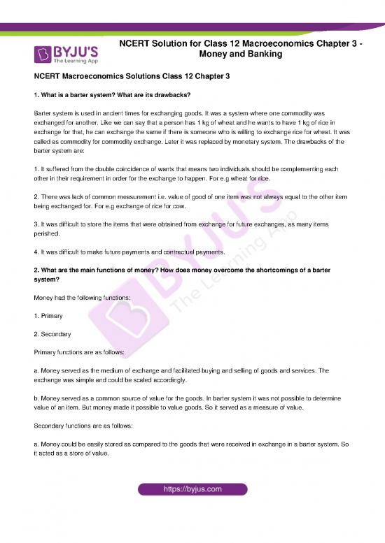 picture Money Pdf 51066 | Ncert Sol Class 12 Macro Economics Chapter 3