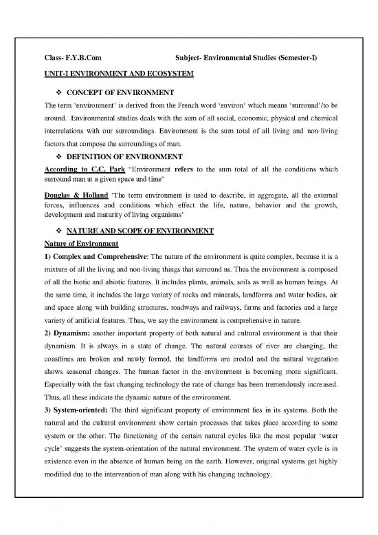 picture The Environment Pdf 50731 | Unit I (sem I) Evs  Environment & Ecosystem