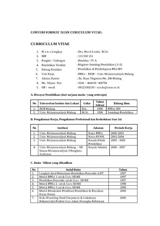 picture Cv Lamaran Kerja Doc 56513 | Curiculum Vitae  Nurul Zuriah Fkip