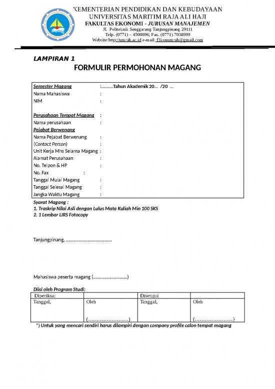 picture_Contoh Cv Magang Mahasiswa Doc 56887 | Formulir Magang Manajemen 1